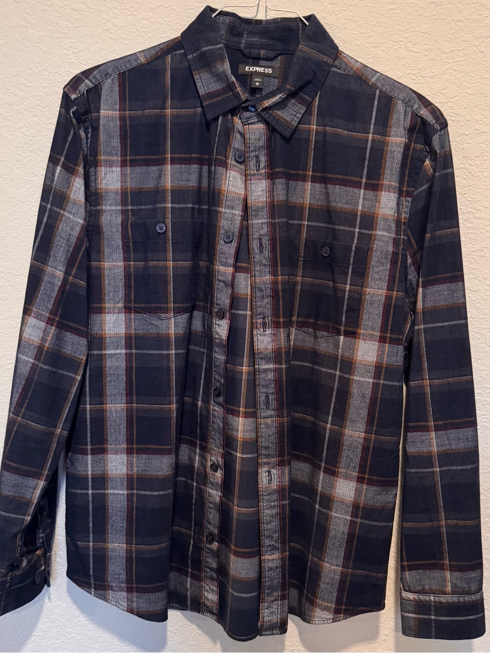 Express Men's Plaid Double Button Pocket Sweater Flannel Shirt - Medium - NWOT